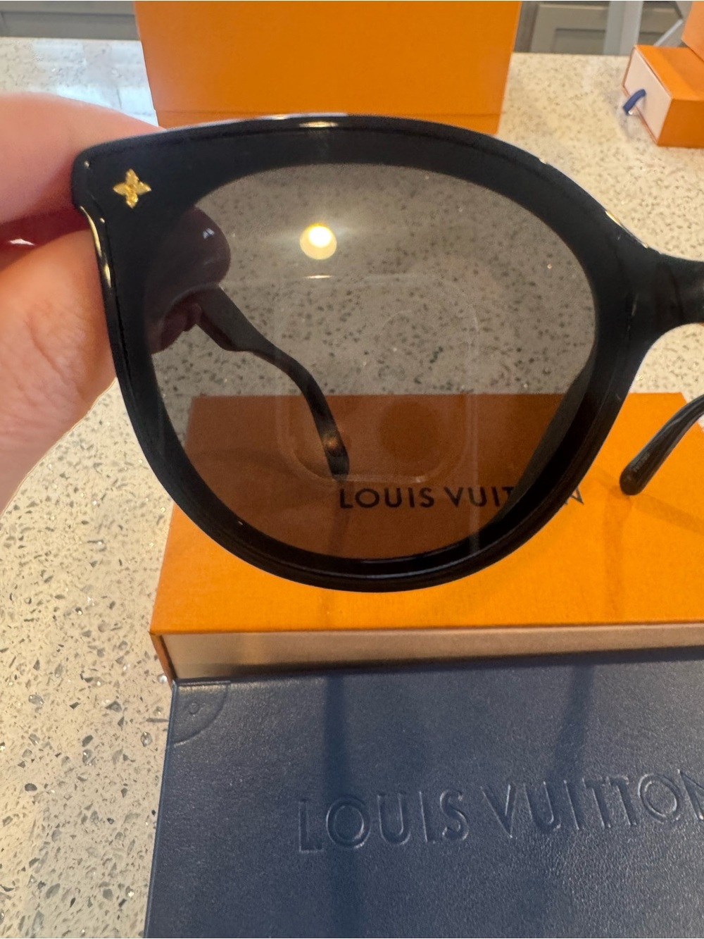 Louis Vuitton Black Women's Cat-Eye Sunglasses with Gold Accent